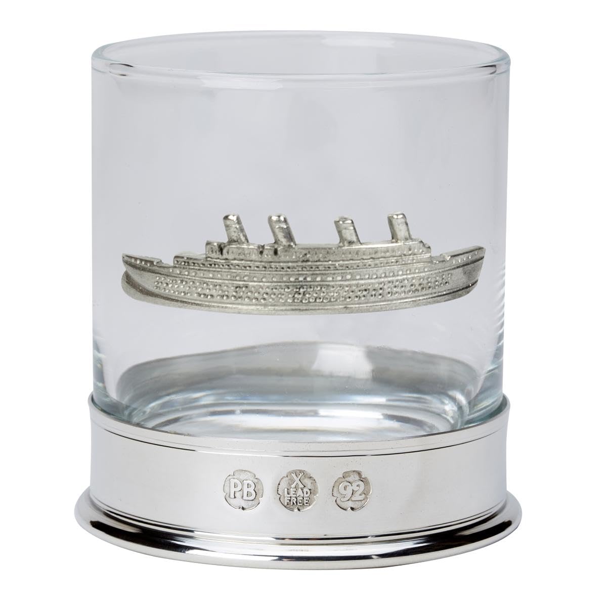 Nauticalia Transparent With Silvery-Gray Base Pewter-Mounted Whisky Tumbler With Titanic Badge