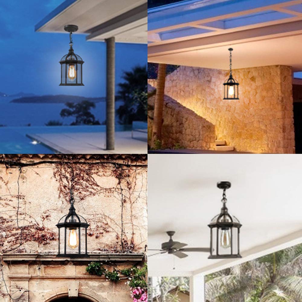 Mengjay Retro schwarz Außen-Hängeleuchte Wasserdichte Hängelampe Höhenverstellbar E27 Pendelleuchte Aluminium/glas Aussen Innen Garten Laterne für Terrasse Pavillon Balkon Trauben Rahmen