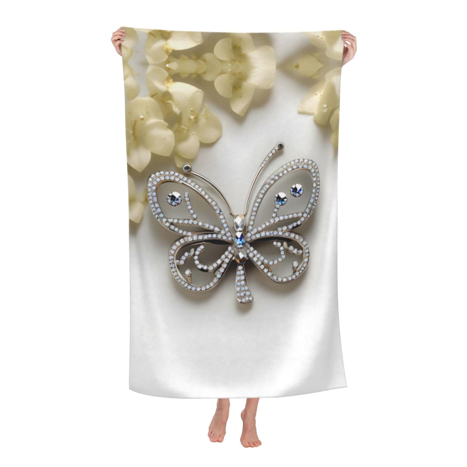 NImongt Rhinestone Butterfly And Flower Print Oversized Adult Beach Towel For Travel Weekend Getaways Festivals Camping Trips