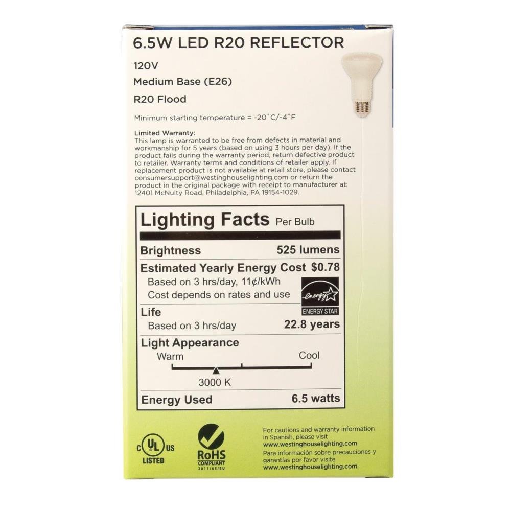 Westinghouse Lighting 53161000 50-Watt Equivalent R20 Flood Dimmable Bright White LED Light Bulb with Medium Base — view 4