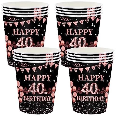 16Pack Black Rose Gold Birthday Cups Cover