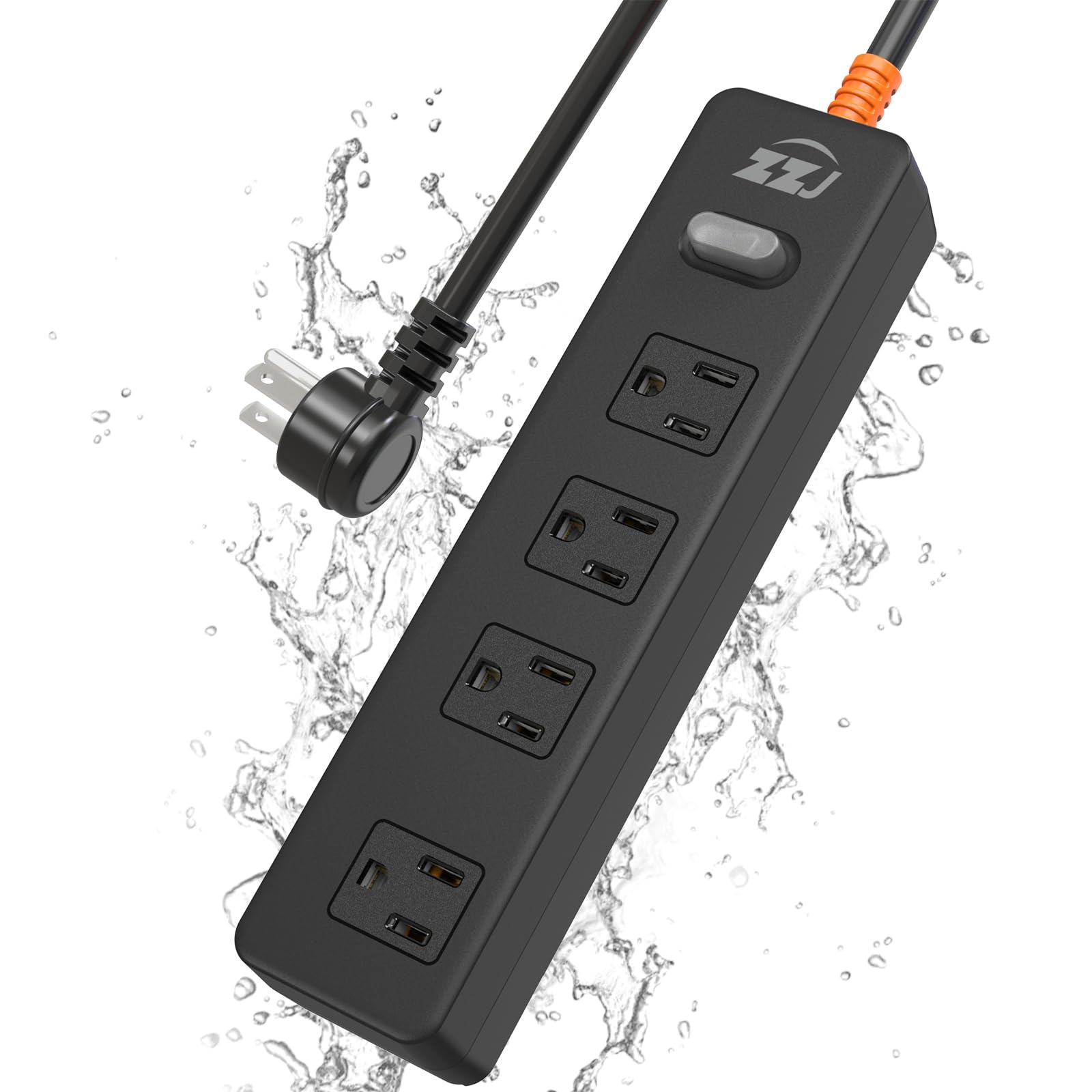 Outdoor Power Strip Weatherproof, IPX6 Waterproof Surge Protector with 4 Wide Outlets,1625W/13A Overload Protection Switch, 6FT Extension Cord, Wall