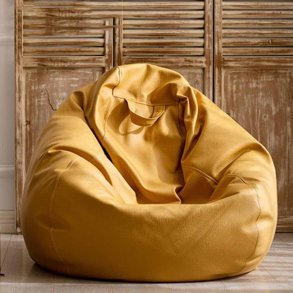 SXBCyan Bean Bag Chair (No Filler) Big Faux Leather Cover Pouf Without Filler Outdoor Beanbag Chaise Lounger Salon Game Movie Sac Puff for Bedroom Living Room Garden(Yellow,D3.3ft-Cover-Adults)