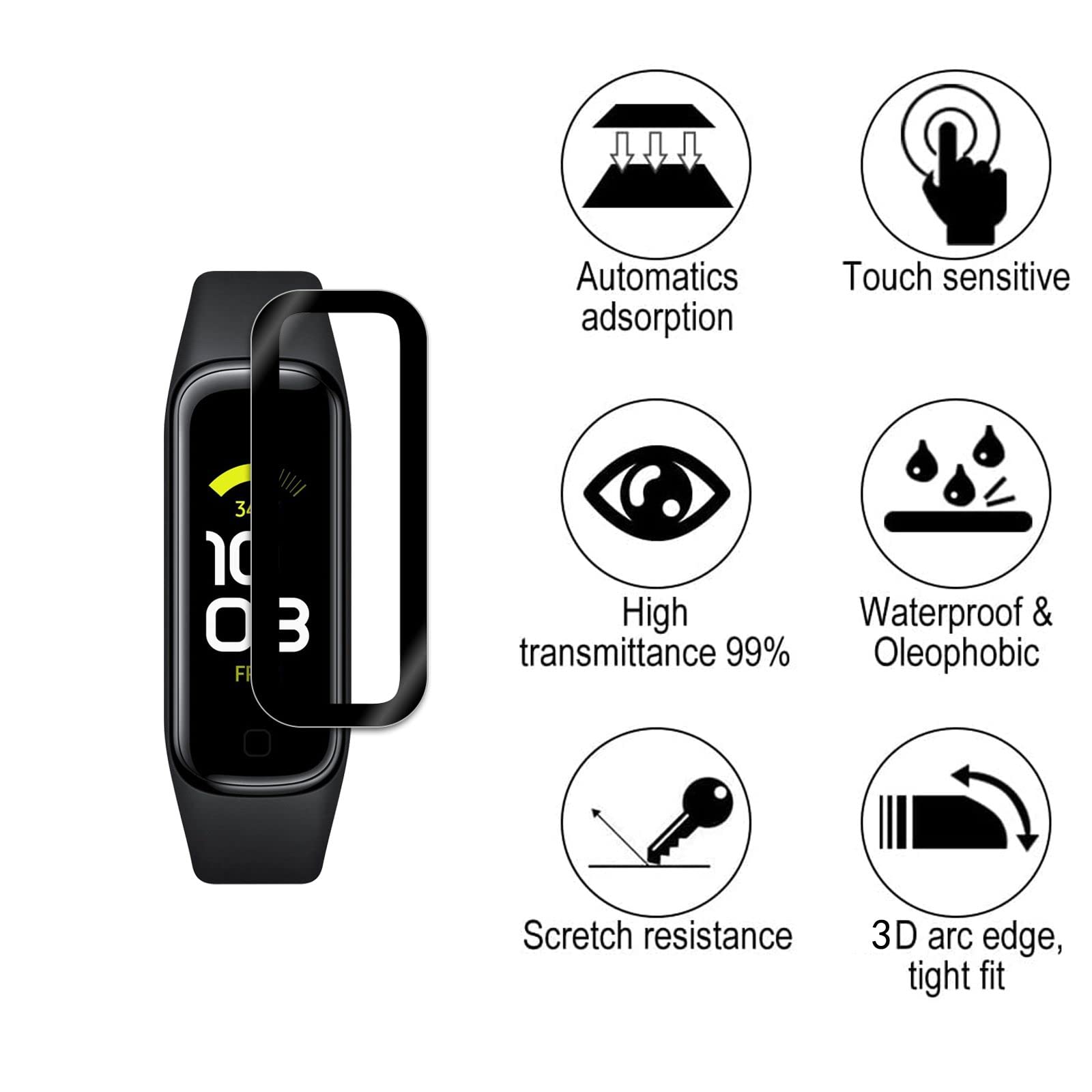 4-Stück] Kompatibel mit Samsung Galaxy Fit 2 Schutzfolie, 3D Gebogene Vollabdeckung Schutz Displayschutzfolie, Wasserdicht Folie Anti-Kratzer Blasenfrei HD Klar für Samsung Galaxy Fit 2 Elektronik & Foto