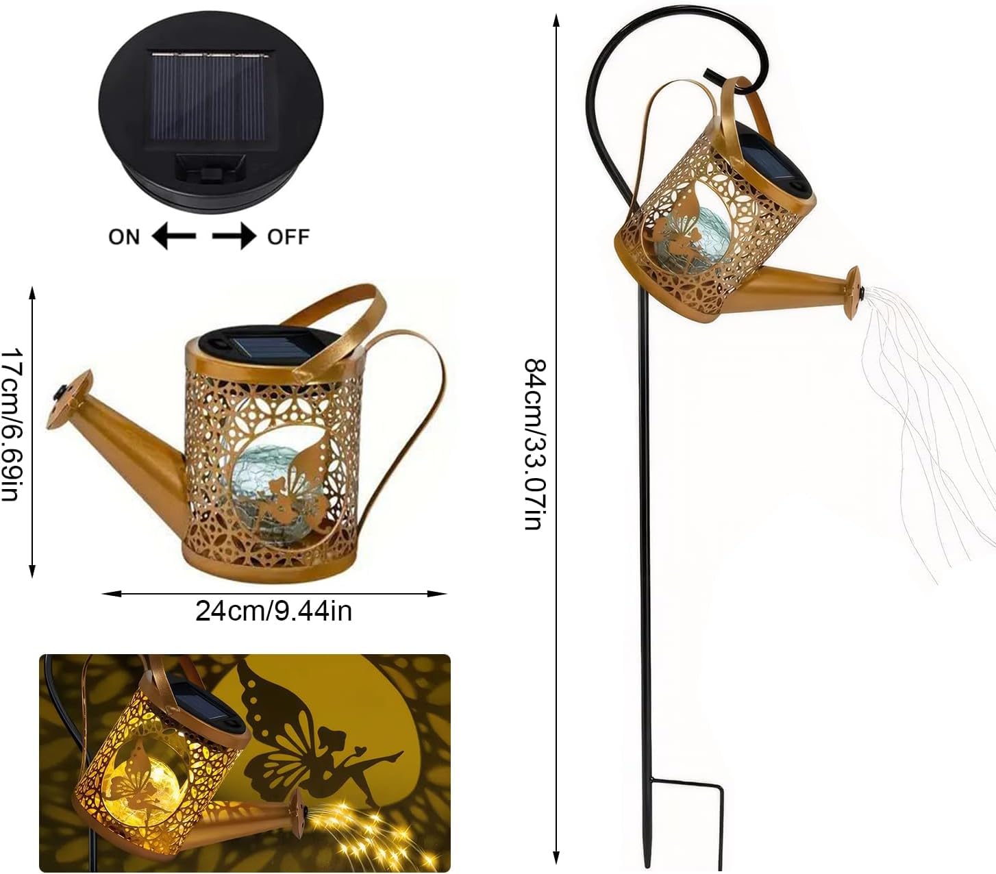 BomKra Solar Watering Can Light Outdoor Garden, Solar Fairy Watering Can Lights, LED Metal Garden Light Waterproof - Image 4