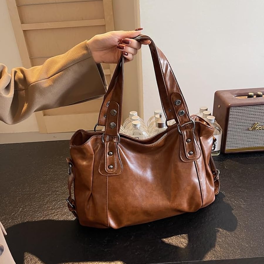 Sac à Bandoulière Femme Vintage - Grand Fourre-tout En PU - Pour Le Travail, Les Cours, Les Voyages - Dimensions Spacieuses