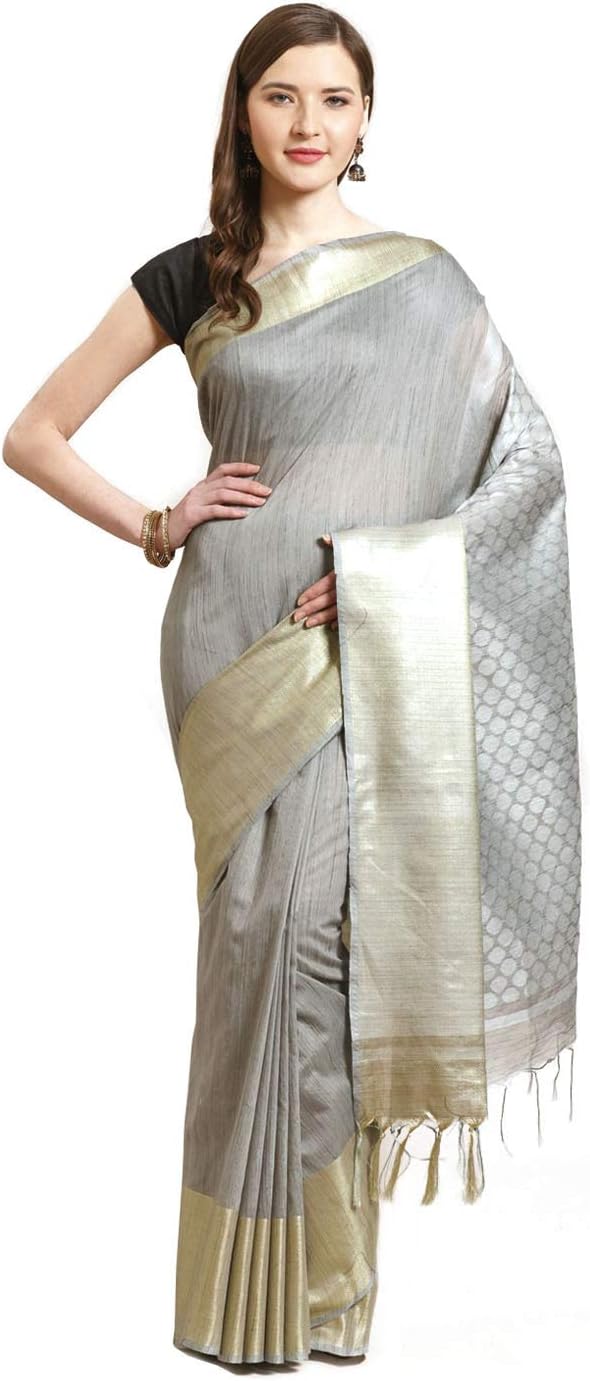 Swatika Ethnic Indian Bhagalpuri Woven Design Grey Colored Silk Blend Saree/Sari with an unstitched Blouse Piece Model No - SL0CB276