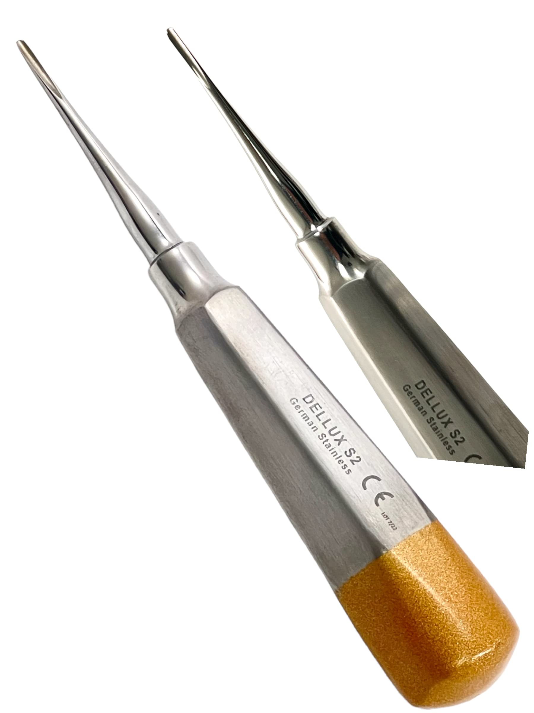 ArtLaB-Dental Luxating Elevator Dental Root Elevators Straight Curved Tip-Periotome Luxating Elevator Apical Root Dental Elavators Extracting Extraction (Elevator STR 2MM Gold)