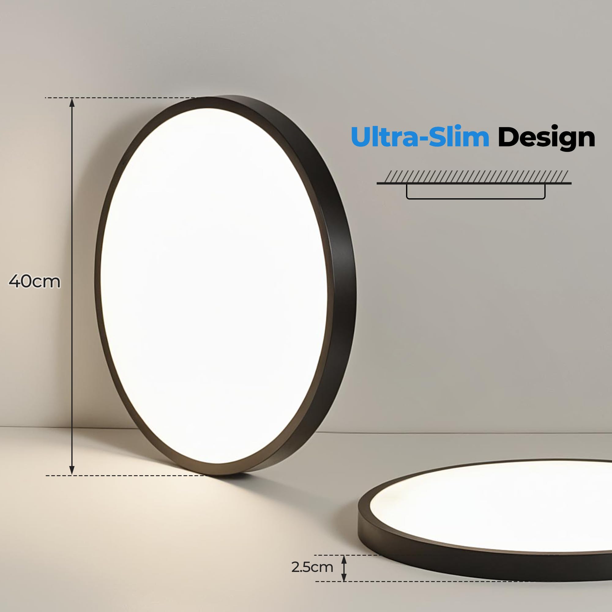 OTREN Lampa sufitowa LED do ściemniania, 48 W, 4800 lm, z pilotem, trybem nocnym i funkcją pamięci, 3000 K–6500K, wodoodporna IP44, do łazienki, salonu, kuchni i sypialni, 40 cm