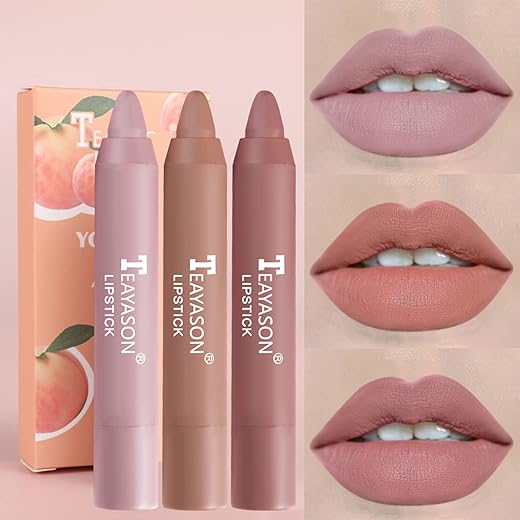Lápiz labial, Mate Pintalabios, Lipstick de 3 Colores Brillo de Labios mate Pintalabios, mate Larga Duracion Velvet Set, Taza Antiadherente Lápiz Labial Impermeable sin Decoloración (02)