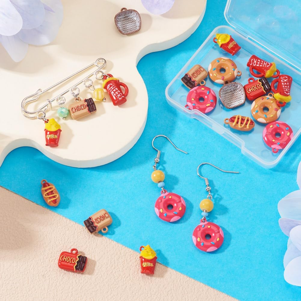 Beadthoven 16Pcs Food Dangle Charms Chocolate Donut Basket Beer Glasses Alloy Pendants 3D Cute Sweet Food Bead Metal Pendants for Jewelry Making DIY Bracelet Earring Necklace - Image 2