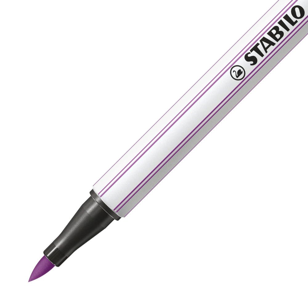 STABILO Pen 68 brush - Premium Fibre-Tip Pen with Brush Tip - Pack of 10 - Plum, 1 count (Pack of 10) - Image 3