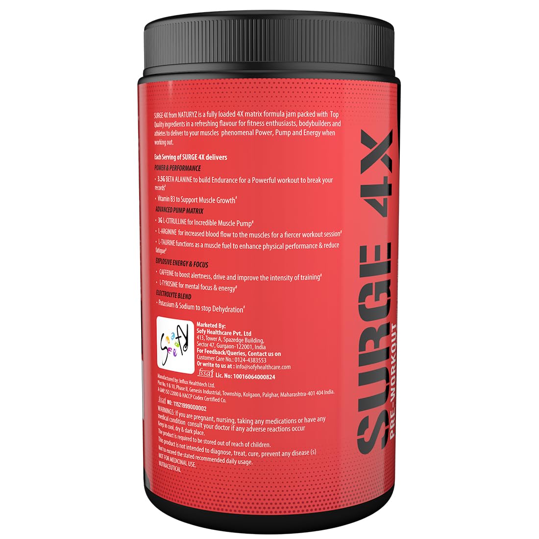 Naturyz Surge 4X Pre Workout, 400g Powder (Mix fruit fusion flavour) with 4000mg Beta-Alanine, 3500mg L- Citrulline,Creatine,L- Arginine & Aminos 4