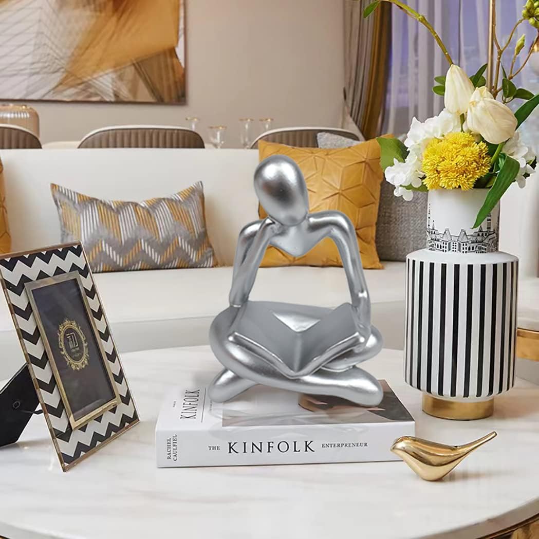 Buy Thinker Statue Abstract Art Silver Sculpture Home Decor Modern