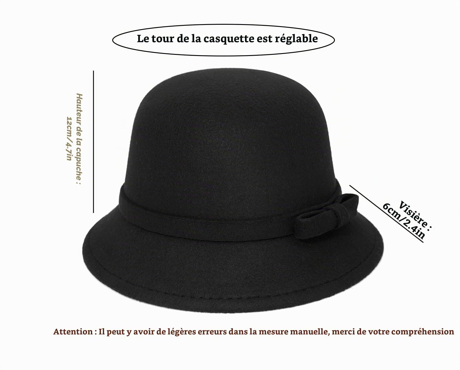Chapeau cloche en feutre pour femme avec nœud papillon Fedora - Chapeau melon vintage des années 1920