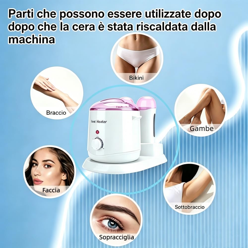 Riscaldatore di cera 3 in 1 controllo della temperatura, macchina di fusione di cera regolabile, riscaldatore di cera professionale per depilazione delle gambe e del corpo, donne e uomini 800 ml