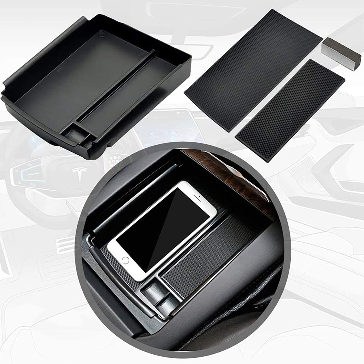 Tesla Mittelkonsole Aufbewahrungsbox Organizer Für Model S & Model X - Praktischer Armlehne Tray & Handschuhfach Erweiterung