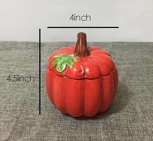 Miniatura 2 de Tazón de azúcar de calabaza de alivio de cerámica pintado a mano olla de condimento con tapa cuchara
