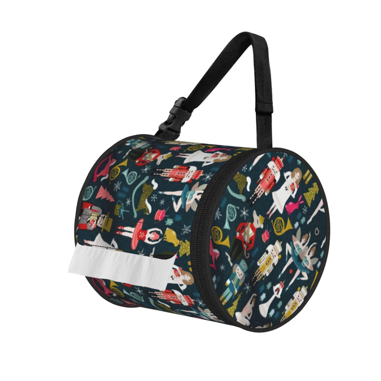 Nutcracker Ballet Xmas Dance Print Round Paper Tissue Holder With Shoulder Strap, Portable Roll Case For Caravan Travel Use
