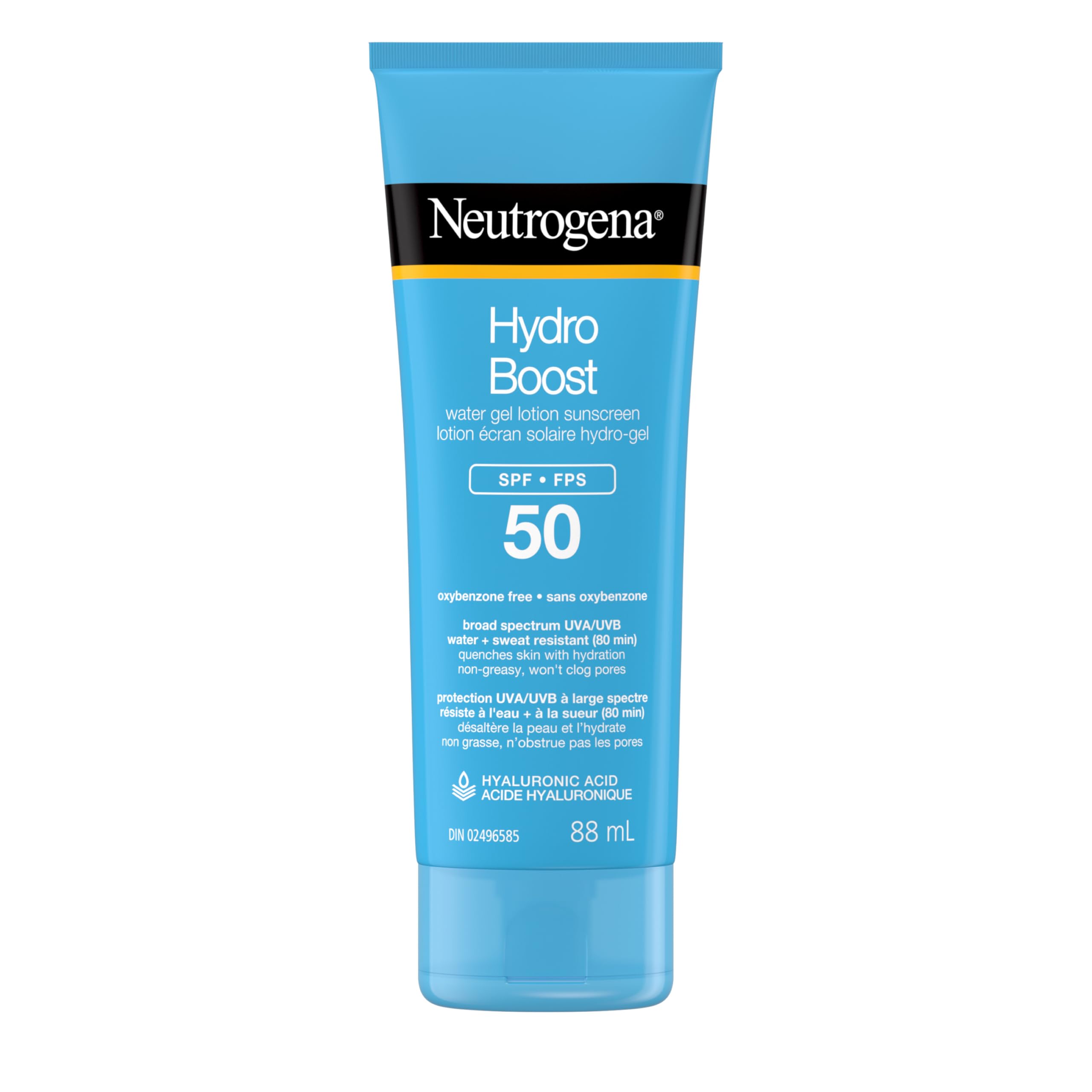 NeutrogenaHydro Boost Water Gel Lotion Sunscreen SPF 50 – 88ml | Broad Spectrum UVA/UVB Protection, Water & Sweat Resistant (80 min), Hydrating & Non-Greasy, Won’t Clog Pores
