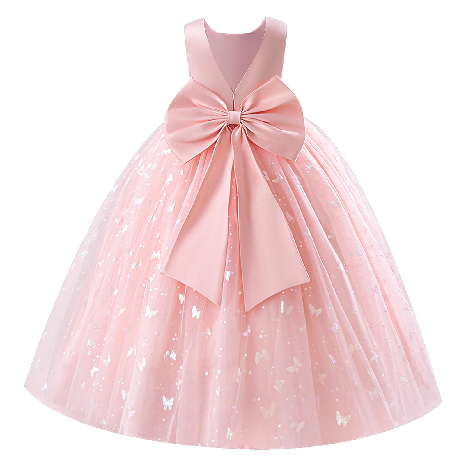 IWEMEK Robe de Cérémonie Fille sans Manches Col Rond Imprimé Papillons Tulle - Jupe de Demoiselle d'honneur pour Mariage, Anniversaire, Soirée
