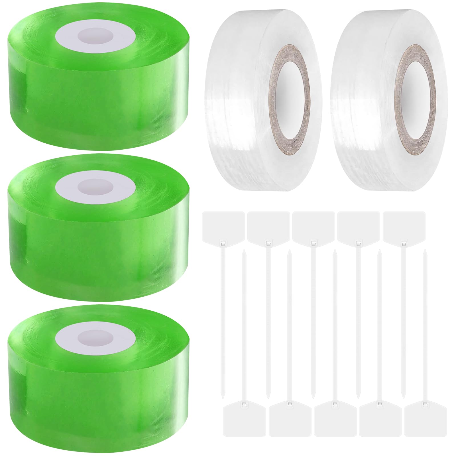 Cinta de Injerto 5Pcs Cinta para Injertar Cinta de Injerto Estirable y Transparente con 10Pcs Ataduras para Injertos de Árboles Frutales y Reparación de Ramas en Viveros y Jardines