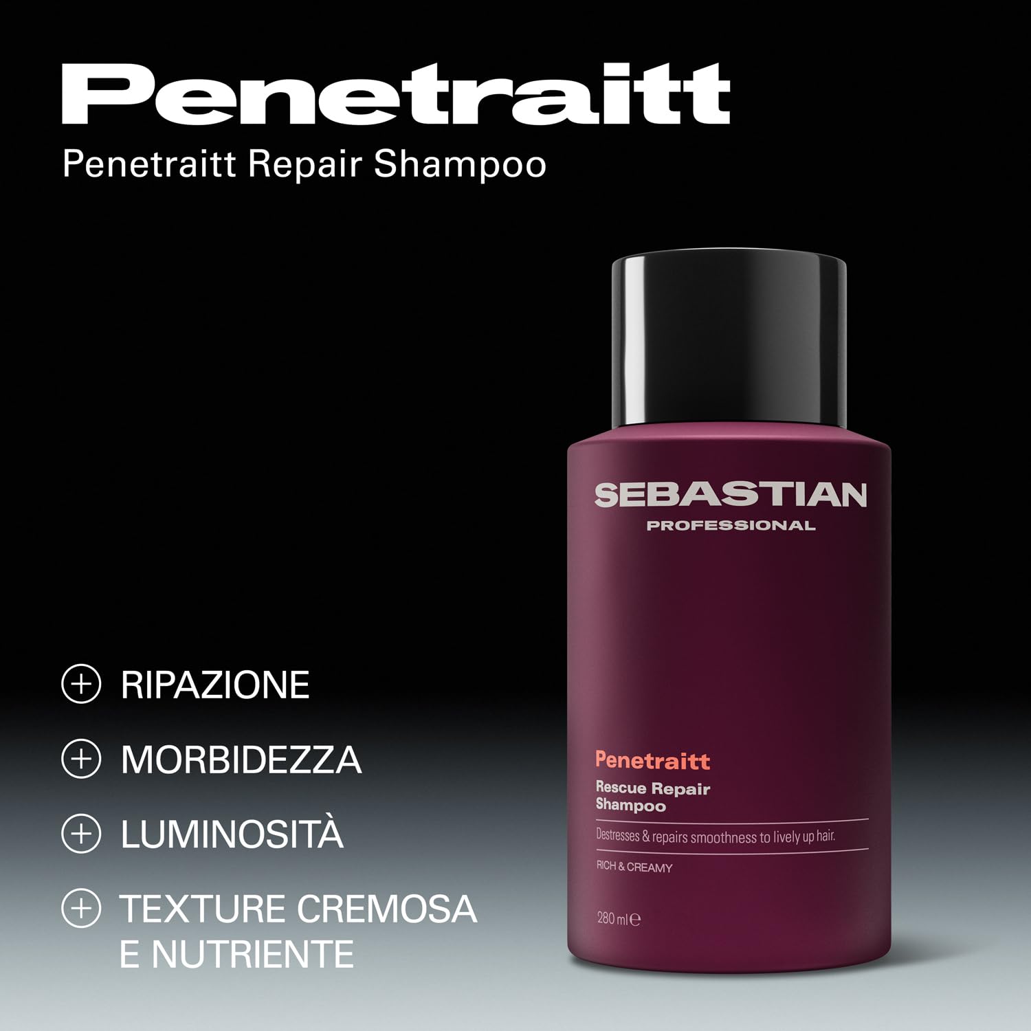 Sebastian Professional Penetraitt Rescue Repair Shampoo – Detergente riparatore intenso che rigenera i capelli danneggiati e secchi, lasciandoli forti e setosi