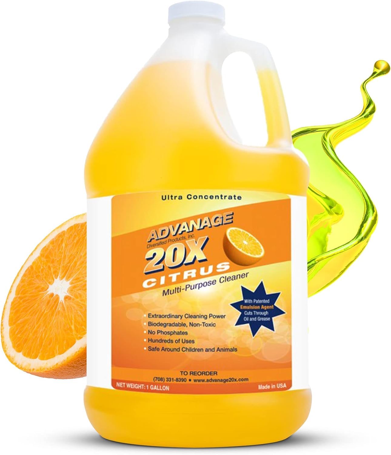 Advanage 20X Cleaner Concentrate Refill 128 oz | All Purpose Multi-Surface Cleaning Concentrate | Replace Every Household Cleaner | Natural and Citrus Scent, Human-Safe Cleaner USA Made