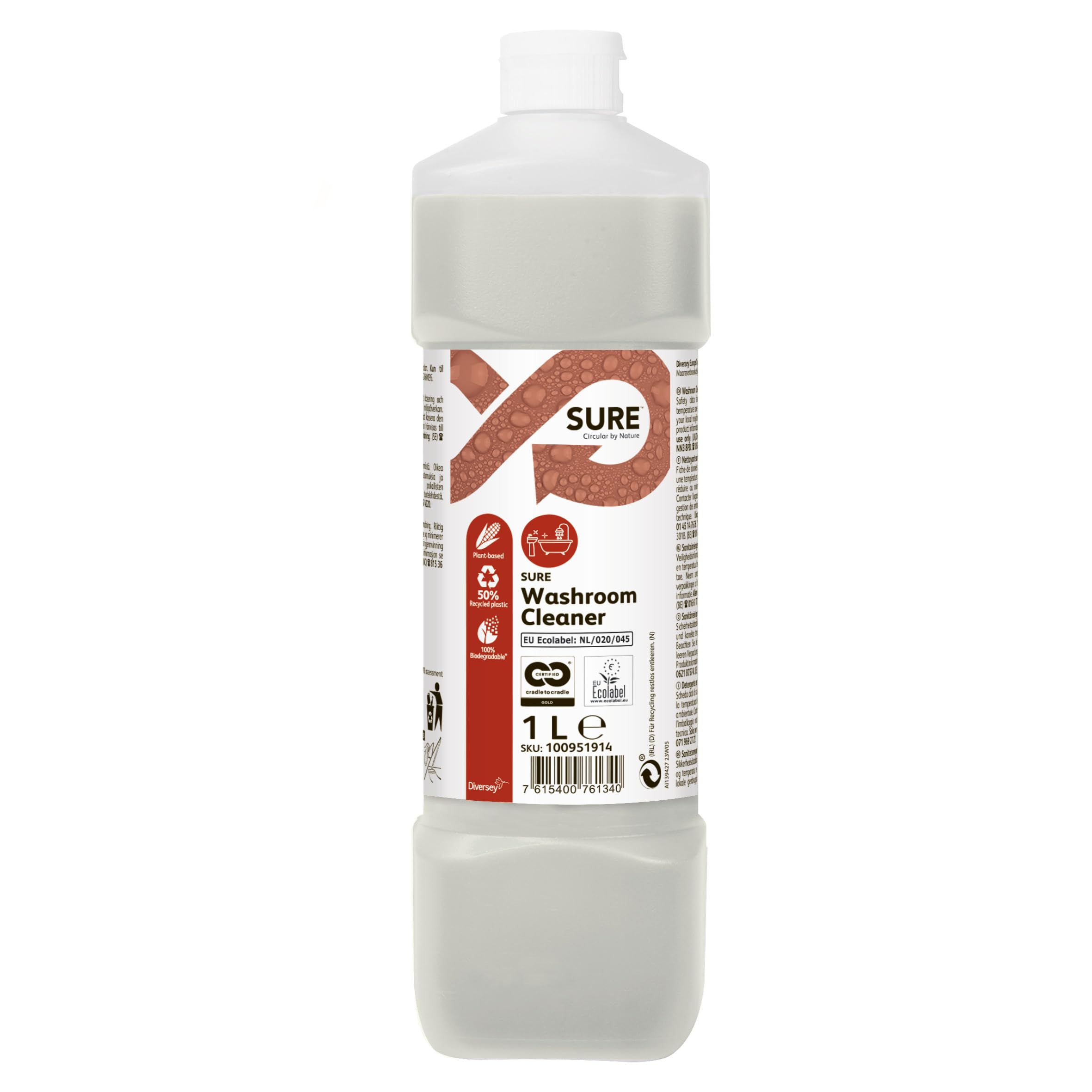 SURE 6 botellas de 1 l de limpiador de baños, concentrado neutro para sanitarios