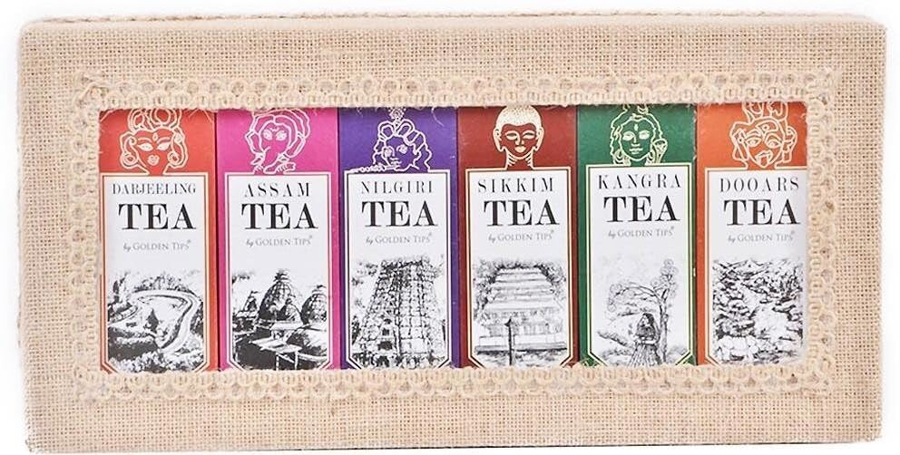 Golden Tips Combo of 6 in 1 Jute Box Darjeeling, Assam, Nilgiri, Sikkim, Kangra and Dooars 100% Natural Loose Leaf Tea (6 X 50 Gram) (B01E937WW2) Amazon Price History, Amazon Price Tracker