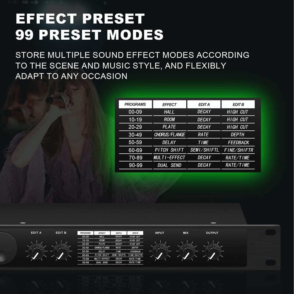 Processeur de Réverbération Numérique Multi-Effets, Processeur Audio, Égaliseur, Prise UE
