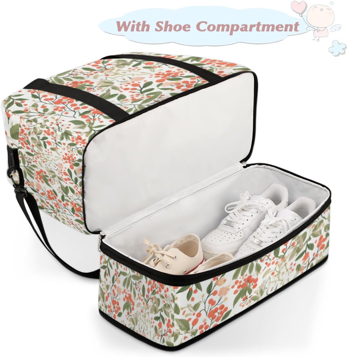 QsirBC Plants Fun Design Gym Bag for Women Duffle Tote with Shoes Compartment Men Weekender Duffel for Dance Travel Sports Swimming Overnight
