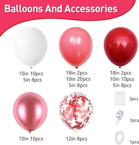 Miniatura 2 de Kit de arco de guirnalda de globos rojos 5, 10, 18 pulgadas, globos de diferentes tamaños, juego de decoración perfecto para cumpleaños, bodas y