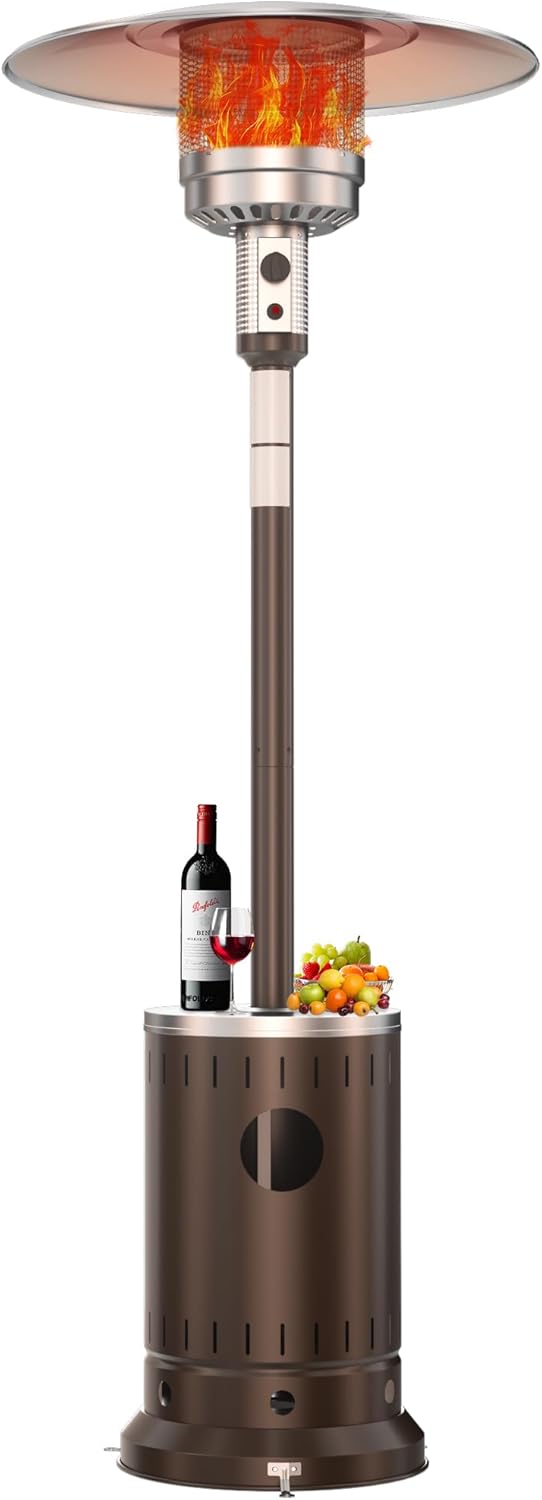 50,000 BTU Patio Heater – Propane Patio Heater with Double-Layer Stainless Steel Burner, Space Heater, Outdoor Heaters with Wheels Used for Garden, Patio and Residential, Brown
