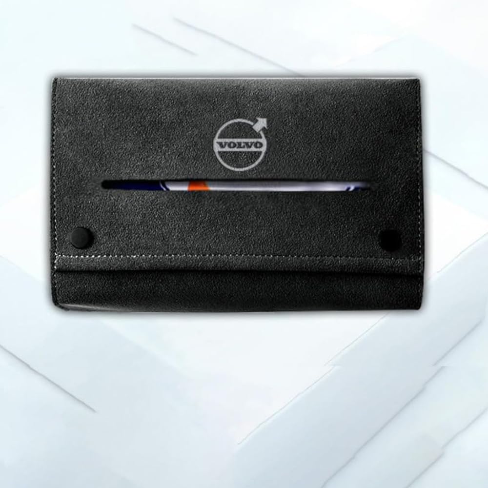 Boîte à mouchoirs pour voiture Volvo avec support et porte-serviettes portable en similicuir noir