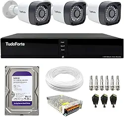 Kit CFTV 3 Câmeras Segurança Full HD DVR 4 Canais Com HD Completo