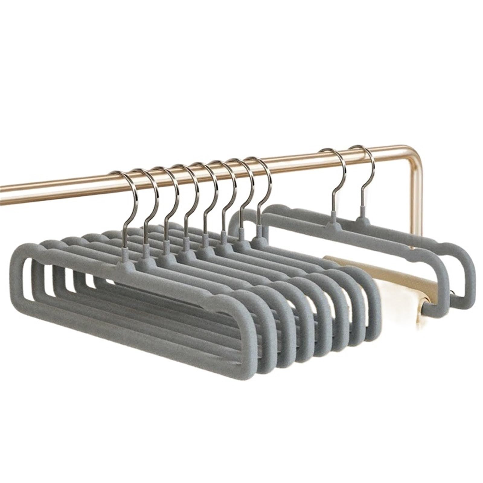 Flocked Hangers 10pcs Pants Hanger Flocking Plastic Space Saving Anti Slip Short Neck Cloth Drying Swivel Hook(Grey-10PCS)