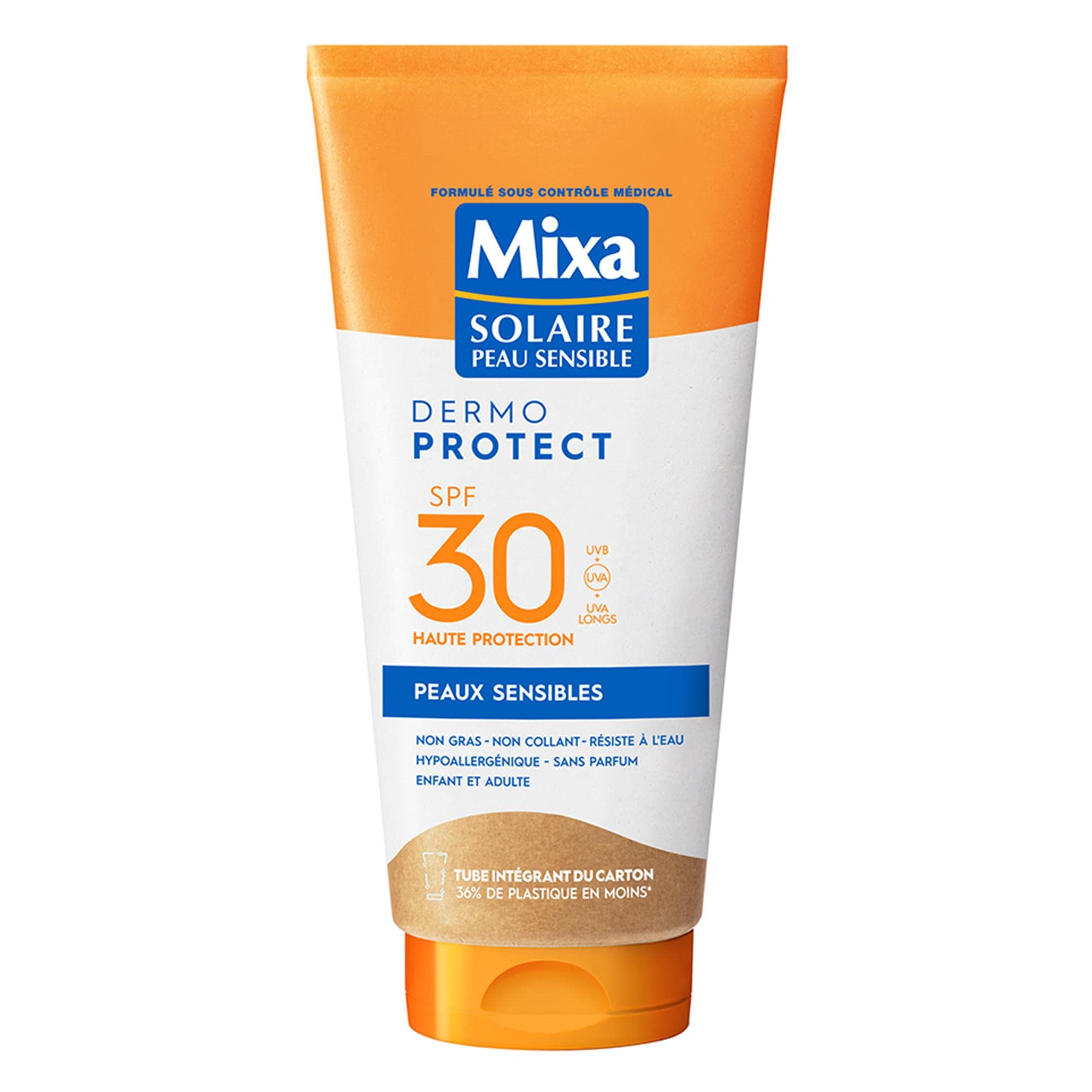 Mixa Solaire Piel Sensible - Leche Solar de Alta Protección FPS 30 UVA, UVA largo, UVB - Niños y Adultos - Resistente al Agua - Hipoalergénico, Sin Perfume - 175 ml