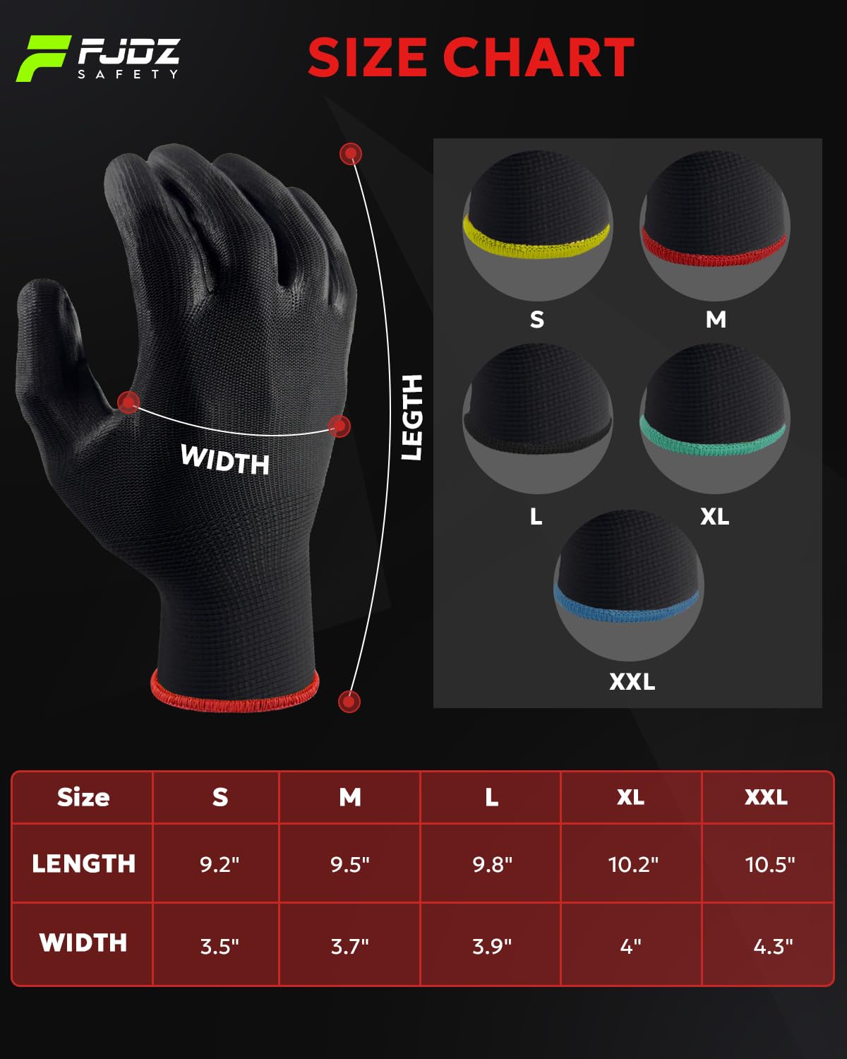 12 pares de guantes de trabajo ultrafinos con revestimiento de poliuretano, transpirables, ligeros para precisión, jardinería, mejoras del hogar (negro, L)