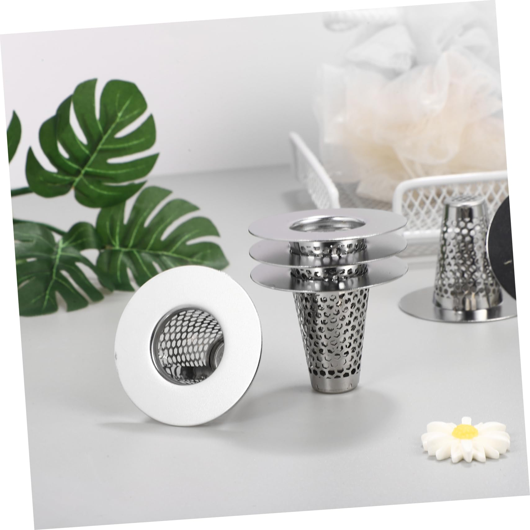 Lurrose 5 Series Filtro De Acero Inoxidable Recogedor De Pelo De Baño Cesta del Filtro del Colador del Fregadero Cabello Cuenca Escurridores Drenar Hundir Trampa Tapón Silver 6 Piezas X 5