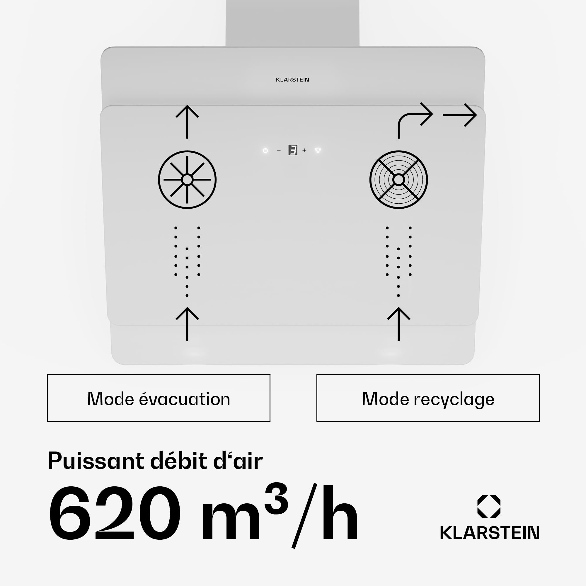 Klarstein Hotte Aspirante 60cm, Hottes de Cuisine Inclinées, Filtre de Hotte en Aluminium, Débit d'Air Puissant 607m³/h, LED, Ecran Tactile, Extracteur d'Air Silencieux, Efficace avec Evacuation