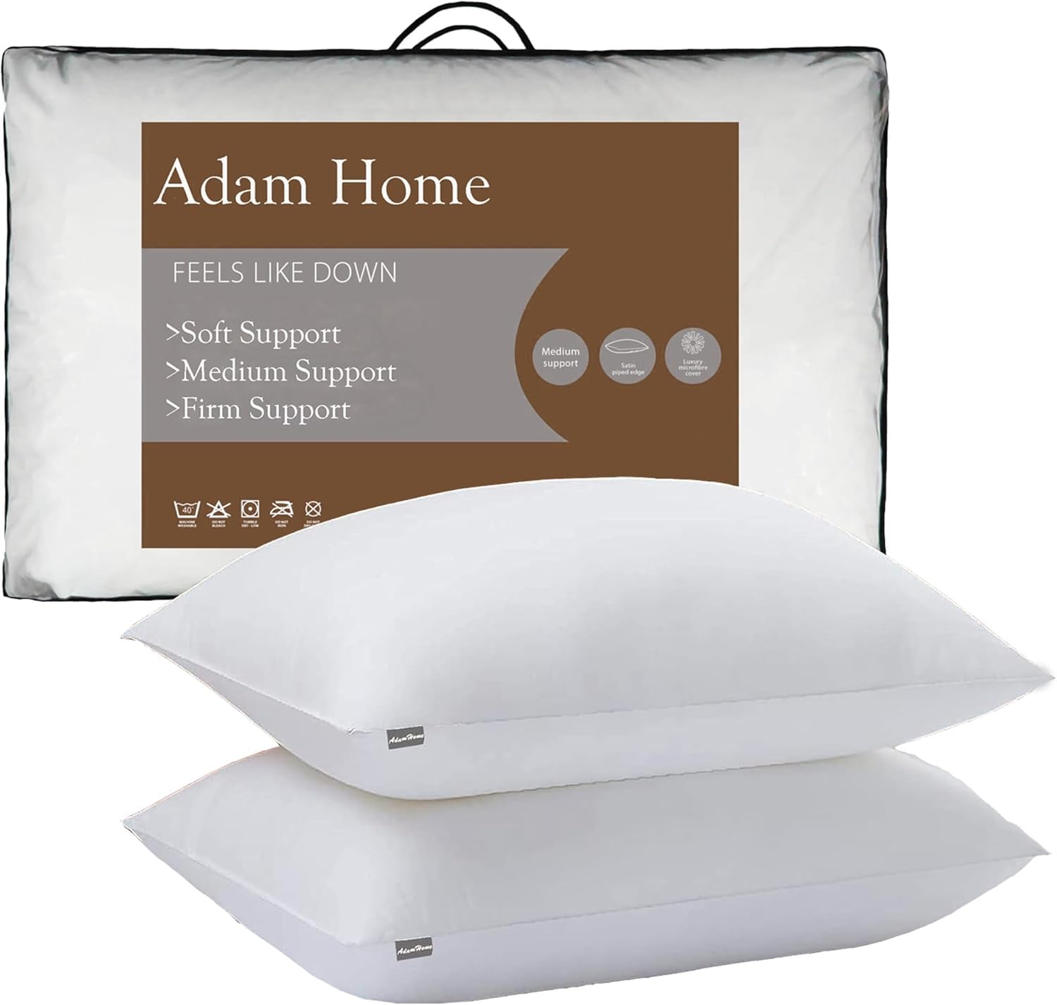 Adamlinens White Adam Home Pillows 2 Pack Hotel Quality Side Sleeper Bounce Back Bed Pillow Quick Rebound & Dust Proof Resistant Premium Filled Pillows Pack Of 2