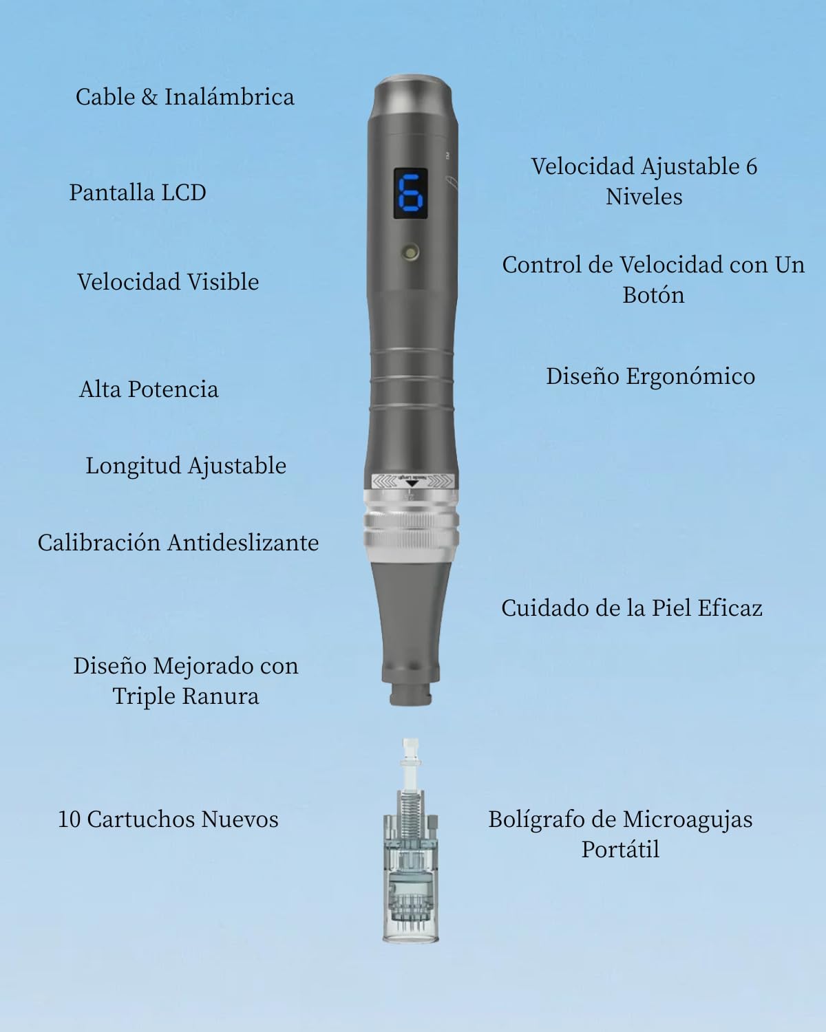 Dr.Pen Ultima M8 Microneedling Pen, Eléctrica Microneedling Pen, Uso con Cable o Inalámbrico, con 10 Cartuchos