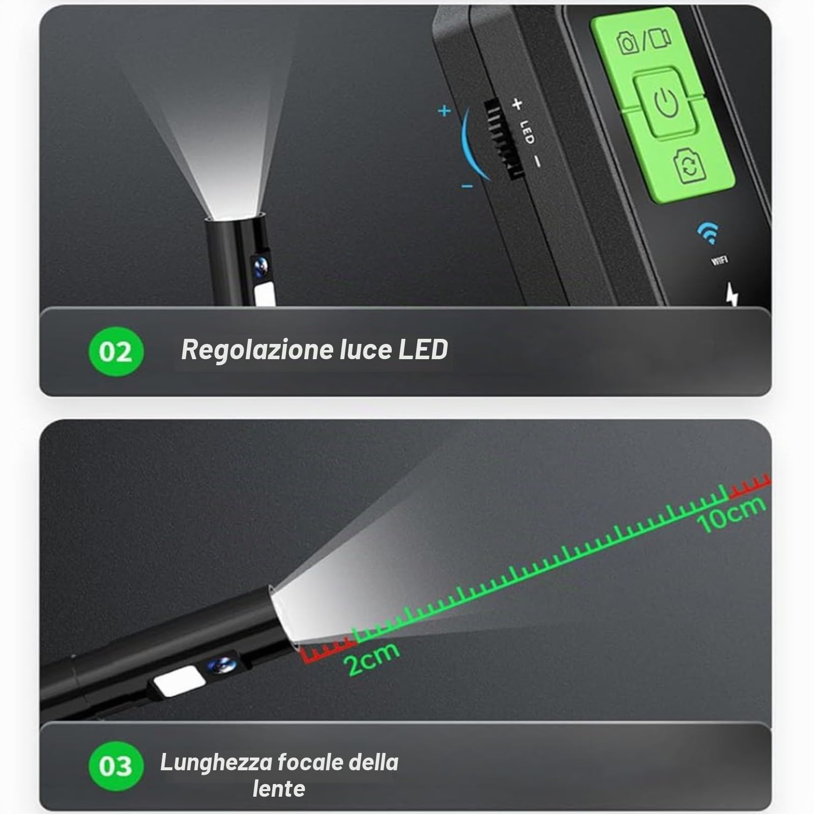 Endoscopio per Smartphone con Luce, wifi Telecamera Endoscopica IP67 Impermeabile Telecamera Ispezione tubi, Industriale Endoscopio Boroscopio Snake per And roid e i O S, 850mAh, 1M