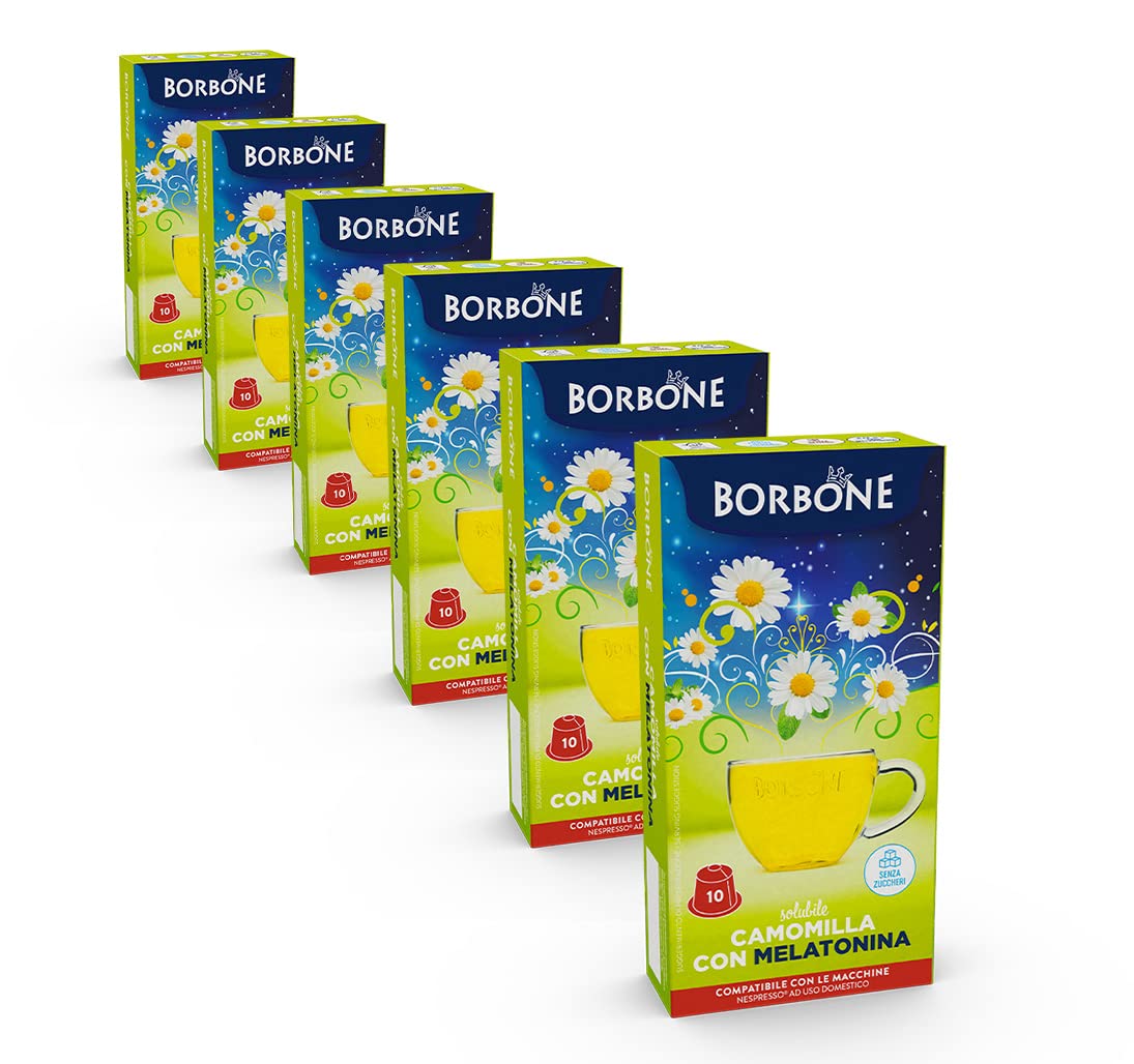 Caffè Borbone Camomilla con Melatonina Solubile - 60 capsule (6 confezioni da 10) - Compatibili con le Macchine ad uso domestico Nespresso*