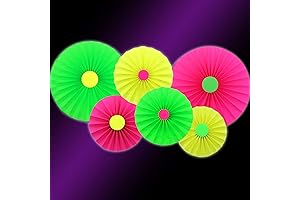 6Pcs UV Neon Party Hanging Paper Fans Flower Glow in The Dark