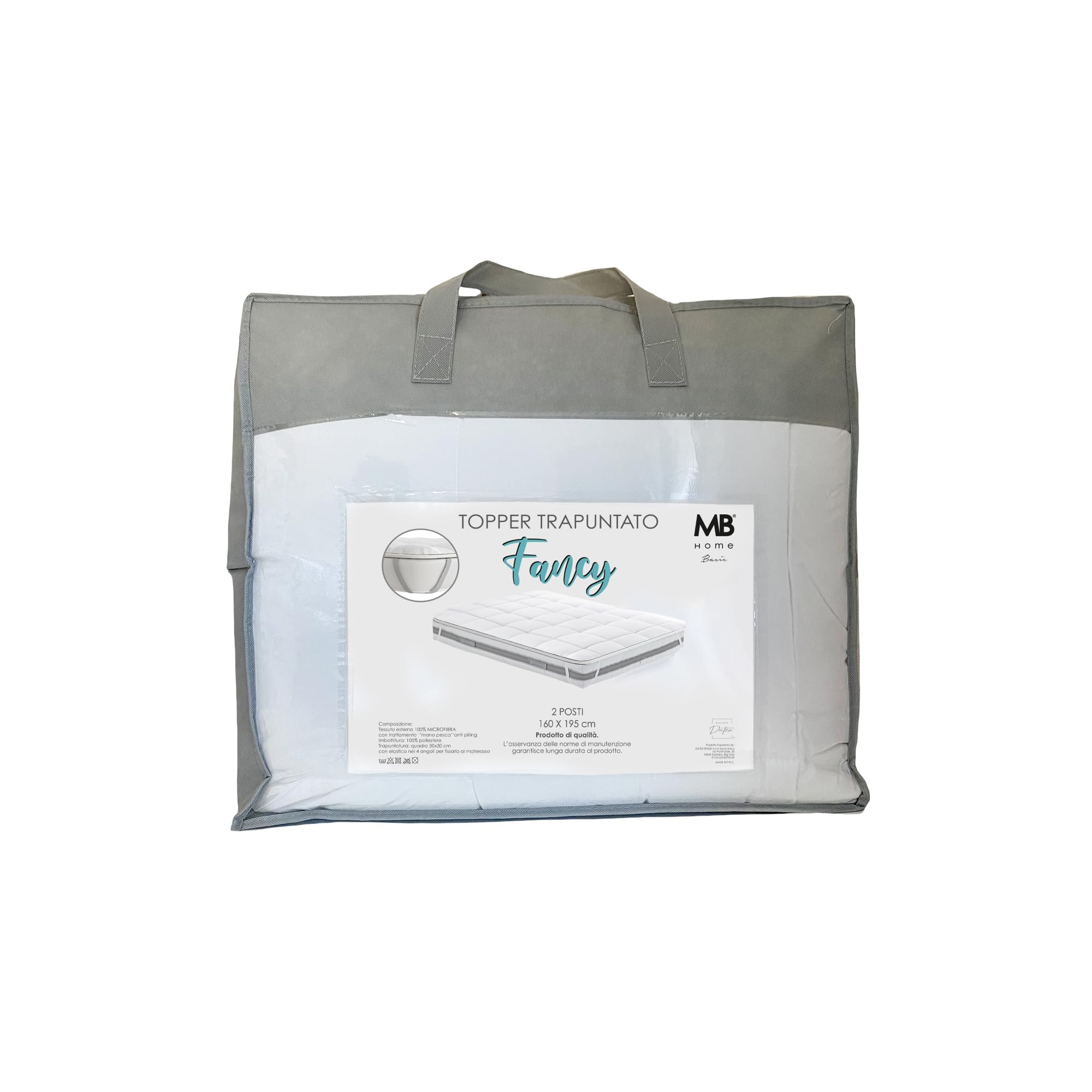 Topper Matrimoniale Fancy in Microfibra con Imbottitura di 300gr/mq - NON SCIVOLA con Cinghie Angolari - Trapuntato per Mantenere Uniforme l'Imbottitura e la Morbidezza (160x195cm)