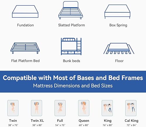 Miniatura 6 de Vyfipt Colchón de espuma viscoelástica de tamaño individual, cubrecolchón de espuma viscoelástica de gel refrescante de té verde de 6 pulgadas en