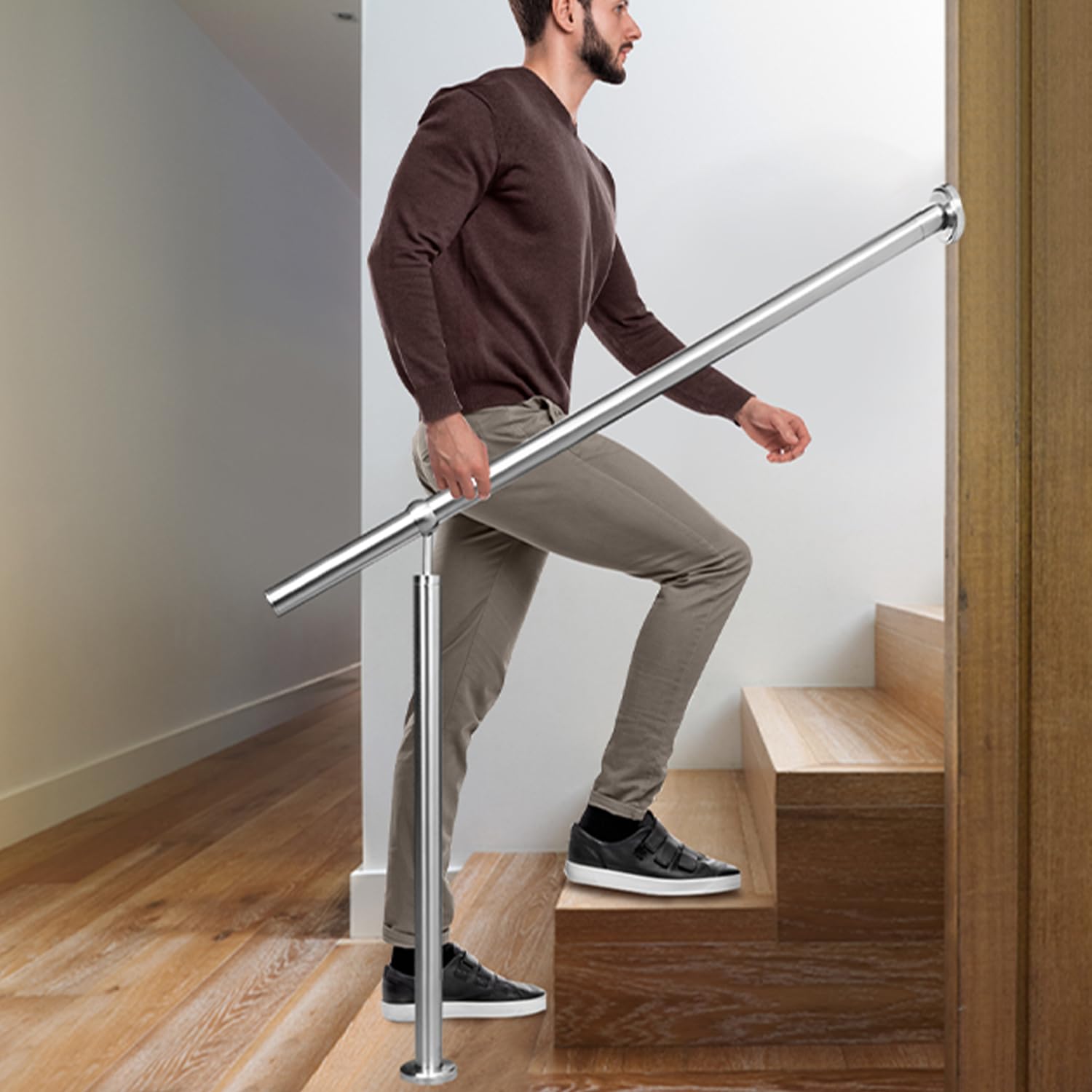 Fiqops Corrimano in acciaio inox, ringhiera esterna per scale, angolo di regolazione ba, ringhiera d'ingresso 160 cm, corrimano per scale interne ed esterne, ringhiera esterna in acciaio inox