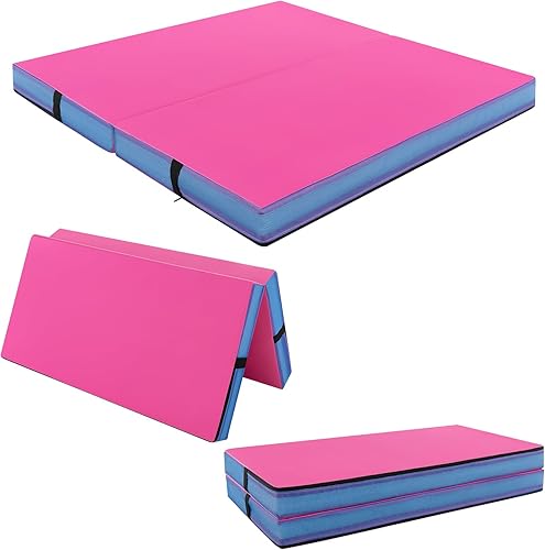 Miniatura 11 de GYMAX Colchoneta de gimnasia plegable de 4 x 4 pies, 4 pulgadas de grosor con asas de transporte, cubierta de piel sintética, tapete de gimnasio en